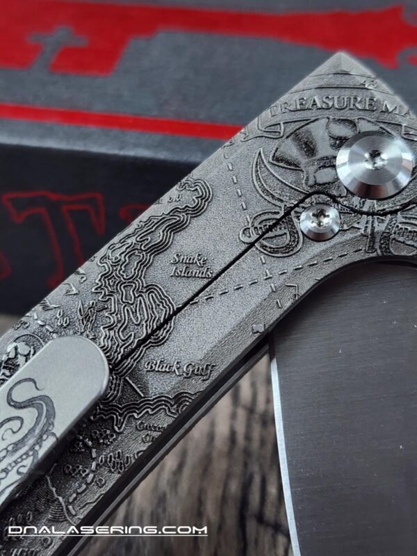 il_fullxfull.6932815092_ri5z.jpg Chaves Knives - Relief Engraved RCK9 - Davy Jones - Titanium - M390 steel - COMPLETE KNIFE!! With Extra clip - New in box
