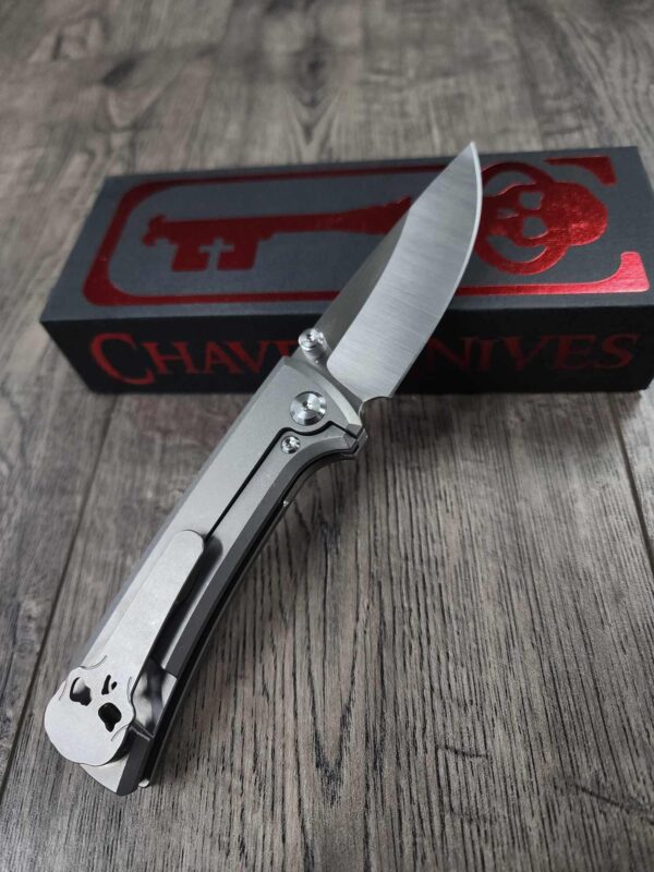 il_fullxfull.6954229759_naph.jpg Chaves Knives - Relief Engraved RCK9 - Titanium Scales - Death Portal Theme - M390 Steel - COMPLETE KNIFE!! With Extra Clip - New in Box