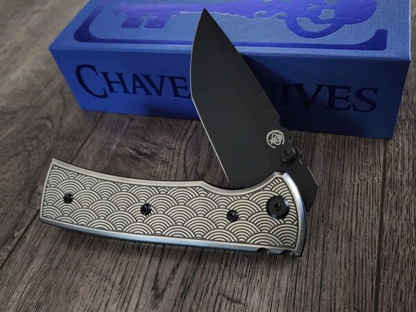 il_fullxfull.6979339678_gm38.jpg Chaves Redencion 229 - Seigaiha Relief Engraved Laser Engraved Titanium Scales - Knife Install Optional - 4 Blade Styles - New In Box