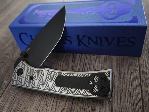 il_fullxfull.6979339828_sx5t.jpg Chaves Redencion 229 - Seigaiha Relief Engraved Laser Engraved Titanium Scales - Knife Install Optional - 4 Blade Styles - New In Box
