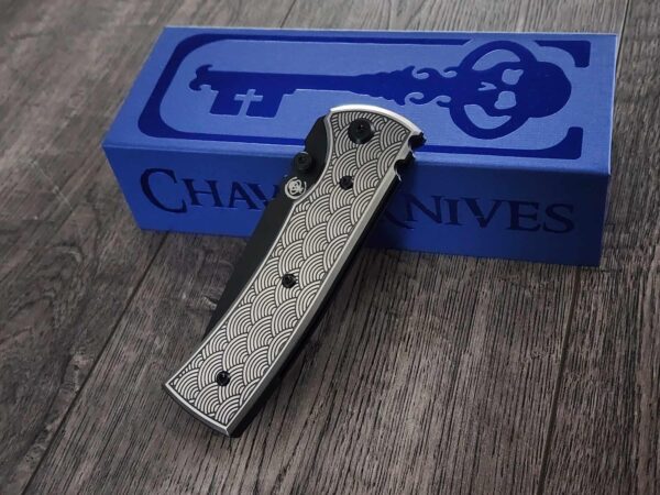 il_fullxfull.6979340604_ia7s.jpg Chaves Redencion 229 - Seigaiha Relief Engraved Laser Engraved Titanium Scales - Knife Install Optional - 4 Blade Styles - New In Box