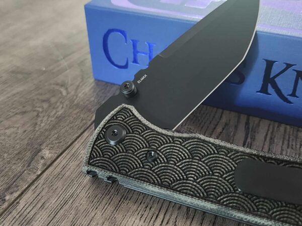 il_fullxfull.6979504826_3b0n.jpg Blacked out Chaves Redencion 229 Black Micarta Laser Engraved Seigaiha Waves COMPLETE KNIFE - Black ELMAX Blade - Drop Point & Tanto Options