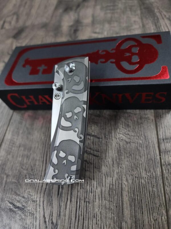 il_fullxfull.6999743265_sht0.jpg Chaves Knives - Relief Engraved RCK9 - Titanium Scales - Chaves Key Skull Theme - M390 Steel - COMPLETE KNIFE!! With Extra Clip - New in Box