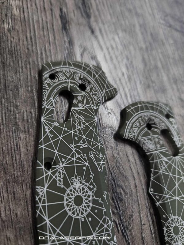 Goonies Map - Spyderco Manix 2 Laser Engraved Scales – Agent Series – Linerless – Cerakote OD GREEN - Optional Knife Install
