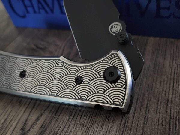 il_fullxfull.7027319503_n1l5.jpg Chaves Redencion 229 - Seigaiha Relief Engraved Laser Engraved Titanium Scales - Knife Install Optional - 4 Blade Styles - New In Box