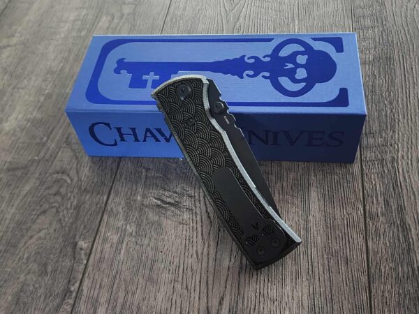 il_fullxfull.7027484155_s7yj.jpg Blacked out Chaves Redencion 229 Black Micarta Laser Engraved Seigaiha Waves COMPLETE KNIFE - Black ELMAX Blade - Drop Point & Tanto Options