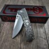 il_fullxfull.7216142650_qu1f.jpg Chaves Knives - Relief Engraved RCK9 - Titanium Scales - Chaves Skull Aztec - M390 Steel - COMPLETE KNIFE!! With Extra Clip - New in Box