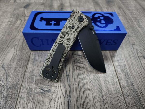 il_fullxfull.7487907646_98w3.jpg Blacked out Chaves Redencion 229 Green Micarta Laser Engraved Topo Pattern - COMPLETE Knife - Black ELMAX Blade - Drop Point & Tanto Options