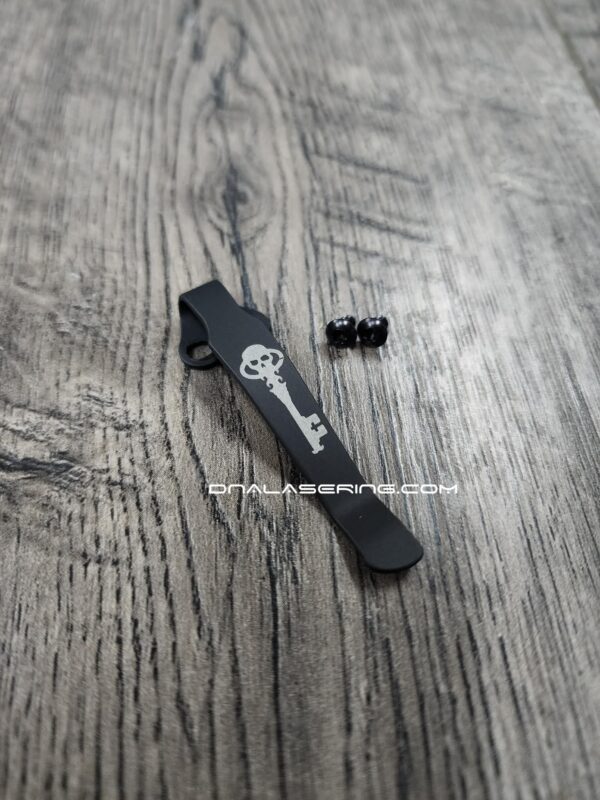 il_fullxfull.7501554914_5brg.jpg LynchNW Chaves Model A - Laser Engraved Skull Key - Titanium Deep Carry Pocket Clip - Beadblasted or Blacksmith Finish - Made In USA