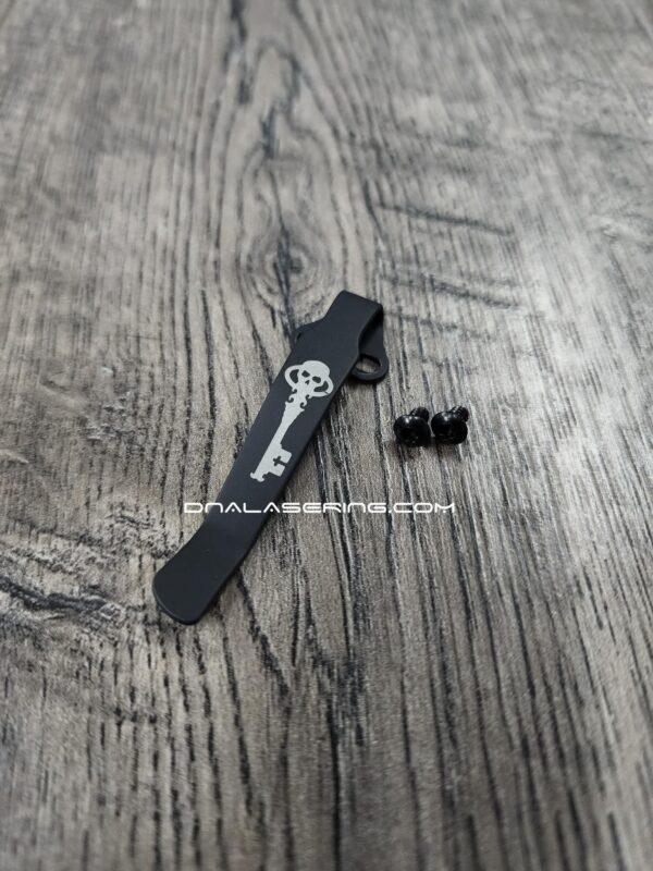 il_fullxfull.7501554922_597z.jpg LynchNW Chaves Model A - Laser Engraved Skull Key - Titanium Deep Carry Pocket Clip - Beadblasted or Blacksmith Finish - Made In USA