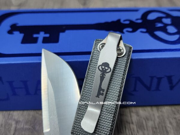 il_fullxfull.7549491461_974k.jpg LynchNW Chaves Model A - Laser Engraved Skull Key - Titanium Deep Carry Pocket Clip - Beadblasted or Blacksmith Finish - Made In USA