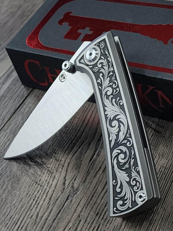 il_fullxfull.7635109252_qspy.jpg Chaves RCK9 Custom Engraved Titanium Knife – Deep Scrollwork – New In Box - EDC