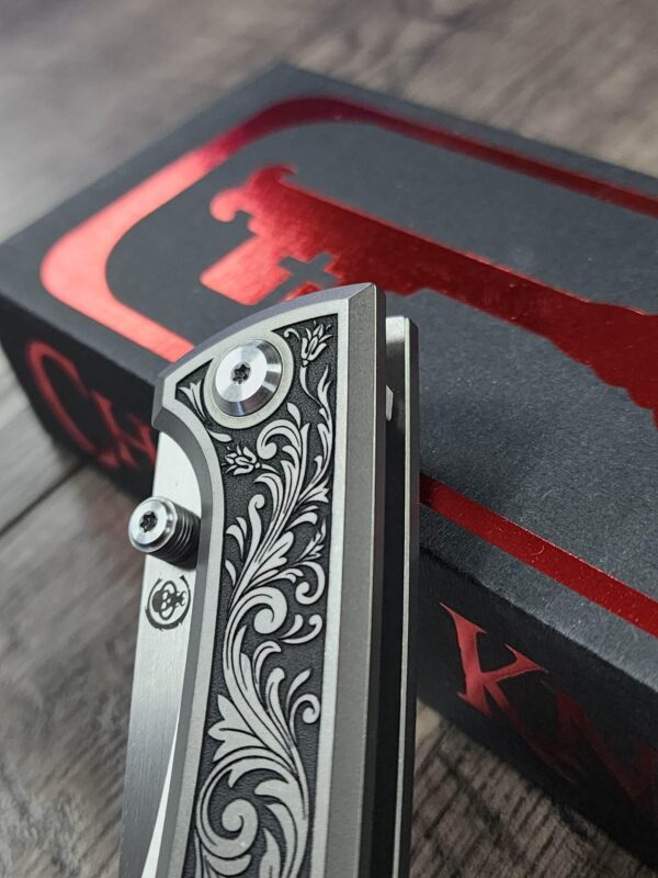 il_fullxfull.7683055123_c241.jpg Chaves RCK9 Custom Engraved Titanium Knife – Deep Scrollwork – New In Box - EDC
