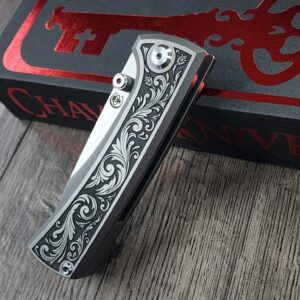 Chaves RCK9 Custom Engraved Titanium Knife – Deep Scrollwork – New In Box - EDC