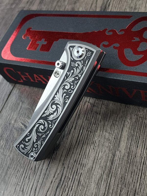 il_fullxfull.7683055325_3s8g.jpg Chaves RCK9 Custom Engraved Titanium Knife – Deep Scrollwork – New In Box - EDC