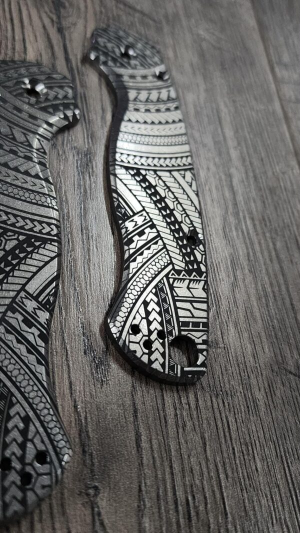 Maori Tattoo - Spyderco PM2 TI - Tamoko Deep Laser Engraved Titanium PM2 Knife Scales - Flytanium - Knife & Hardware Optional
