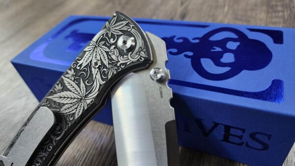 il_fullxfull.7973707076_cc8z.jpg Chaves Redencion 229 - Cannabis Scroll Relief Engraved Titanium Scales - Knife Install Optional - 2 Blade Styles - New In Box