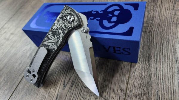 il_fullxfull.7973707096_h4t7.jpg Chaves Redencion 229 - Cannabis Scroll Relief Engraved Titanium Scales - Knife Install Optional - 2 Blade Styles - New In Box