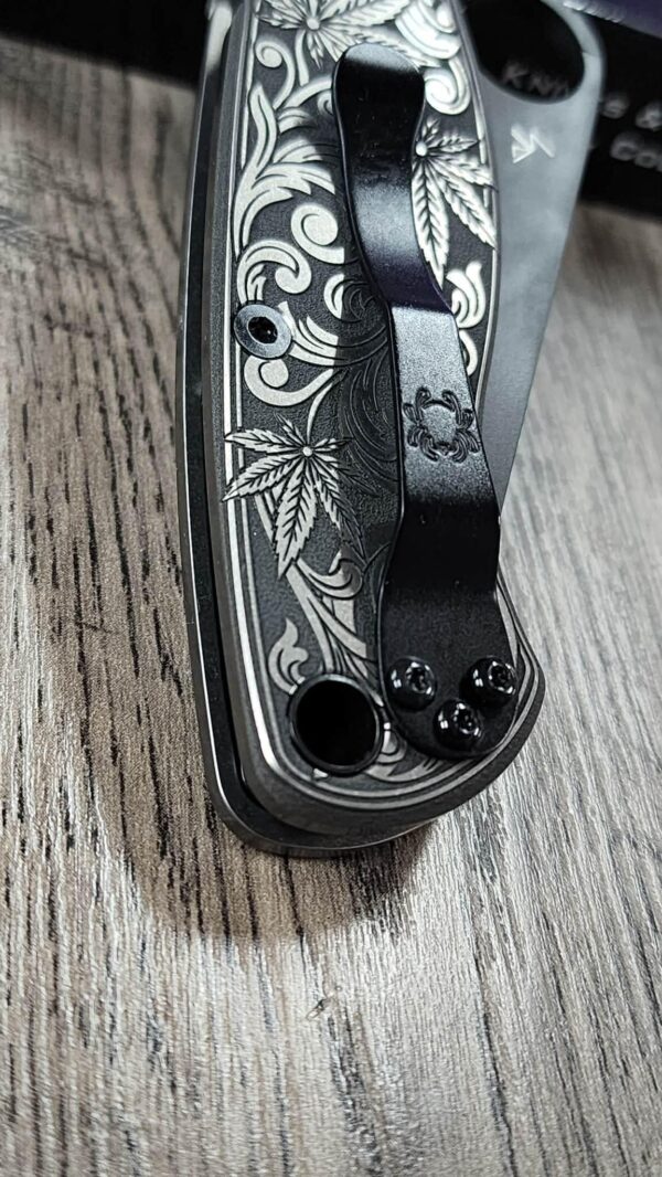 il_fullxfull.8014430441_imv0.jpg Spyderco PM2 TI - Cannabis Leaf Scroll - Relief Engraved Titanium Knife Scales - EDC Gear - Knife & Hardware Optional