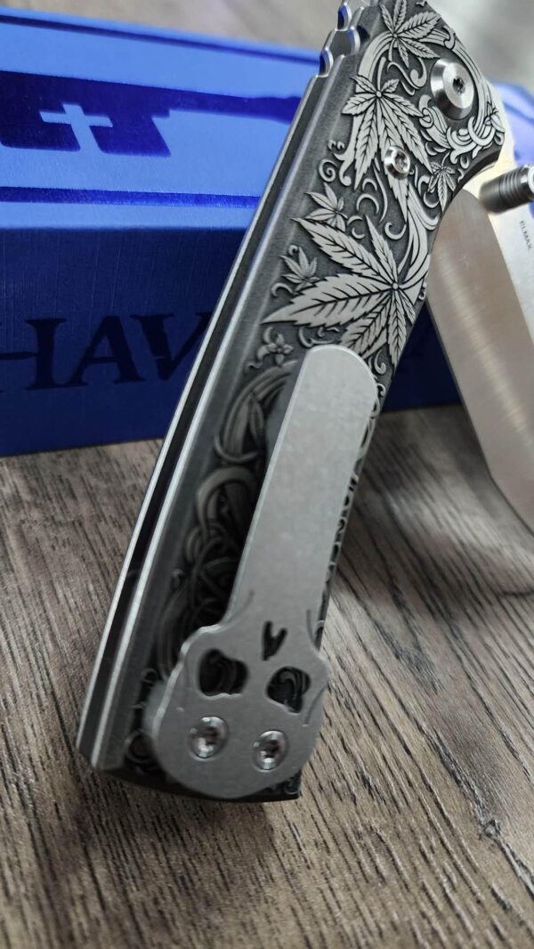 il_fullxfull.8021656111_df6h.jpg Chaves Redencion 229 - Cannabis Scroll Relief Engraved Titanium Scales - Knife Install Optional - 2 Blade Styles - New In Box