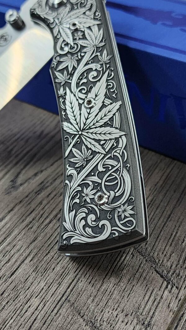 il_fullxfull.8021656123_tt4w.jpg Chaves Redencion 229 - Cannabis Scroll Relief Engraved Titanium Scales - Knife Install Optional - 2 Blade Styles - New In Box