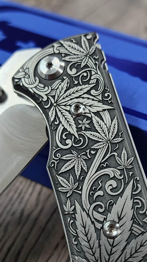 il_fullxfull.8021656131_blwx.jpg Chaves Redencion 229 - Cannabis Scroll Relief Engraved Titanium Scales - Knife Install Optional - 2 Blade Styles - New In Box