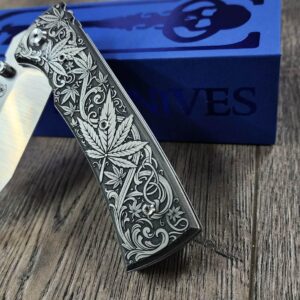 il_fullxfull.8021668163_iesv.jpg Chaves Redencion 229 - Cannabis Scroll Relief Engraved Titanium Scales - Knife Install Optional - 2 Blade Styles - New In Box