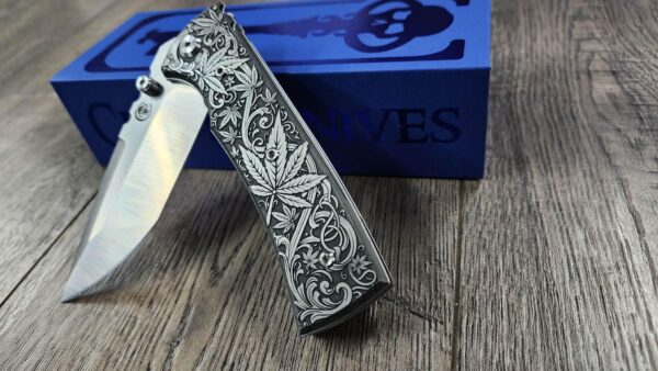 il_fullxfull.8021668163_iesv.jpg Chaves Redencion 229 - Cannabis Scroll Relief Engraved Titanium Scales - Knife Install Optional - 2 Blade Styles - New In Box