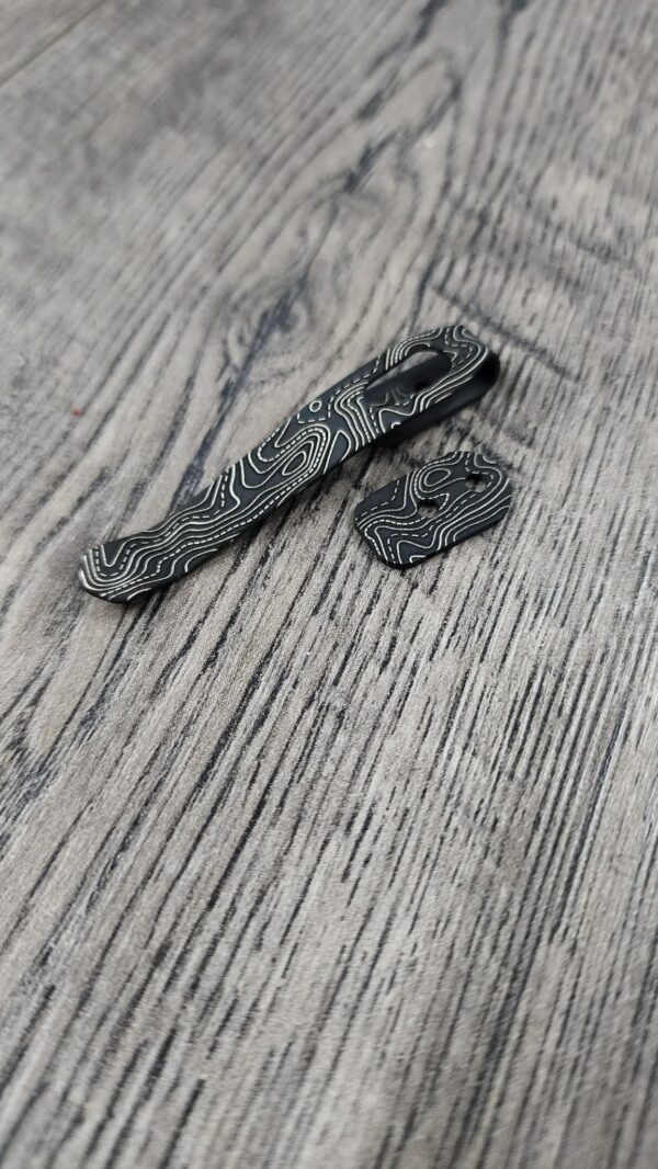 Spartan Harsey Standard Clip - Topographic - Laser Engraved Titanium - Deep Carry Pocket Knife Clip - Black Cerakote Finish - Made In USA