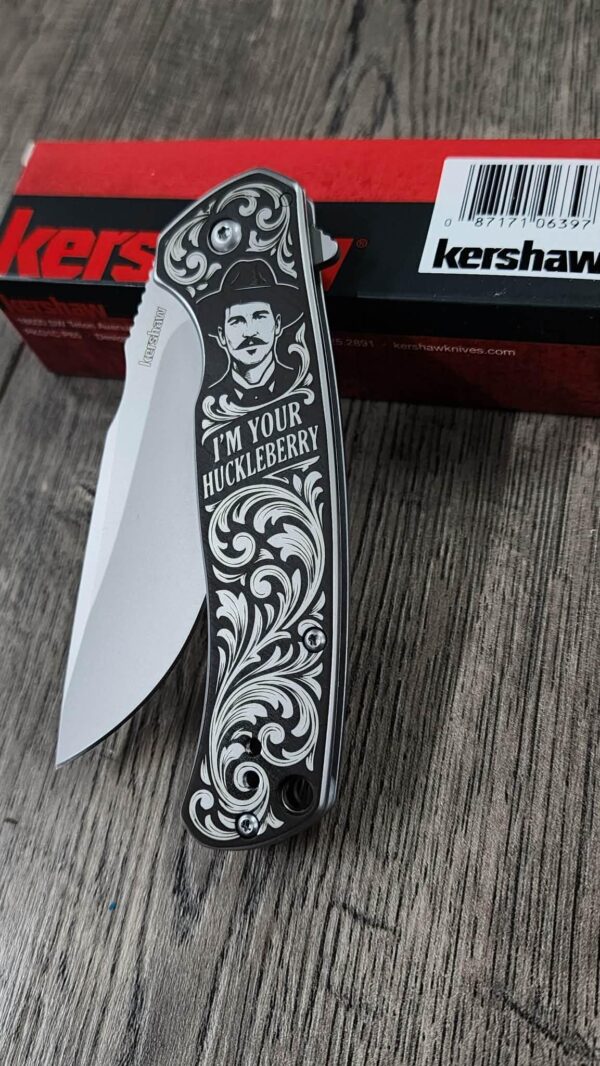 il_fullxfull.8023342580_nqz4.jpg Custom Engraved Kershaw Scour Knife – Doc Holiday - I'm Your Huckleberry | Deep Laser Engraved Single Side - Complete Knife!! - EDC