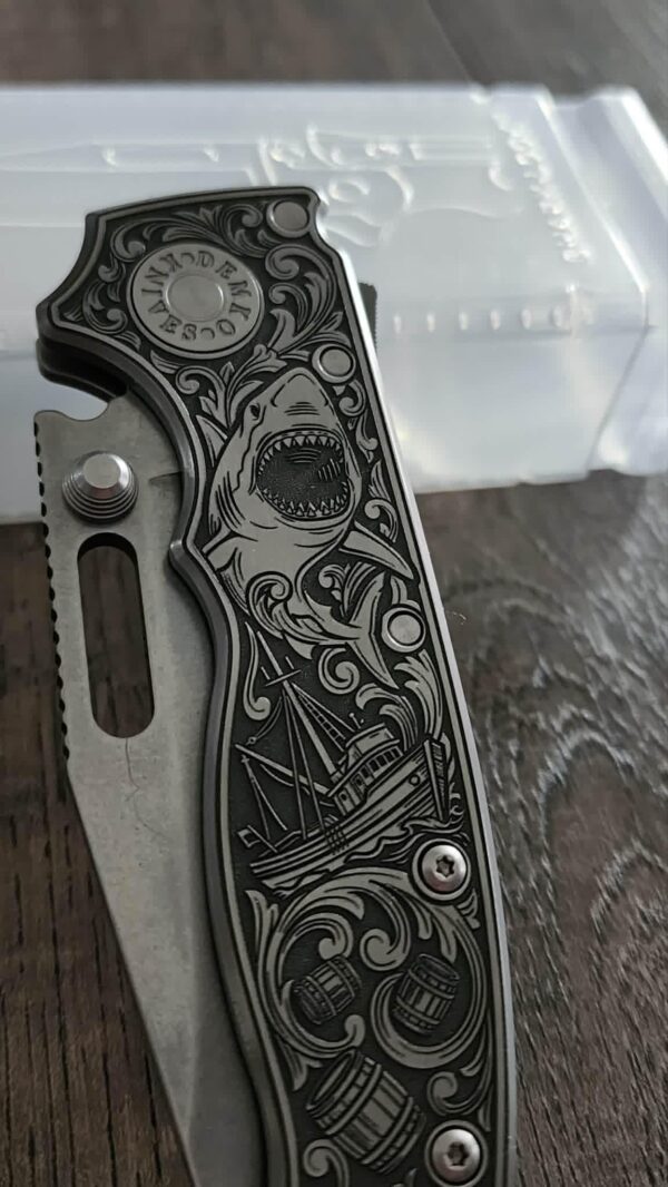 il_fullxfull.8027830873_nh0k.jpg Demko AD20.5 JAWS Theme Double sided Engraving -Relief Engraved - Complete knife