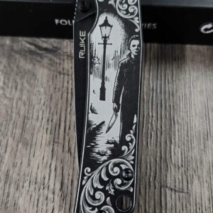 il_fullxfull.8033314740_ddsm.jpg Custom Engraved Ruike P801 Black – Michael Myers Horror Theme | Double Sided Laser Engraved Knife - Complete knife - EDC - EDC knife