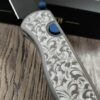 il_fullxfull.8035161855_gjtw.jpg Leaf Scroll - Fiber Laser Engraved Dark Gray Aluminum - Drop Bear Zero Button Linerlock - EDC - Complete Knife - Blue Accents