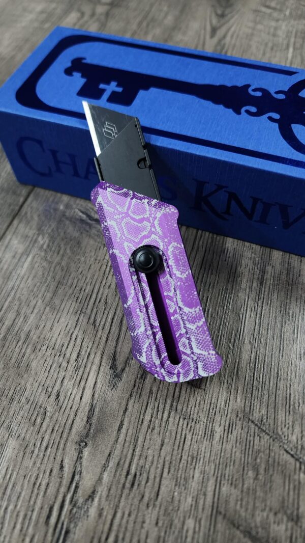 Chaves Chub Utility Knife – Purple Anodized Snakeskin Pattern – Custom Engraved Box Cutter – EDC Utility Blade – New In Box