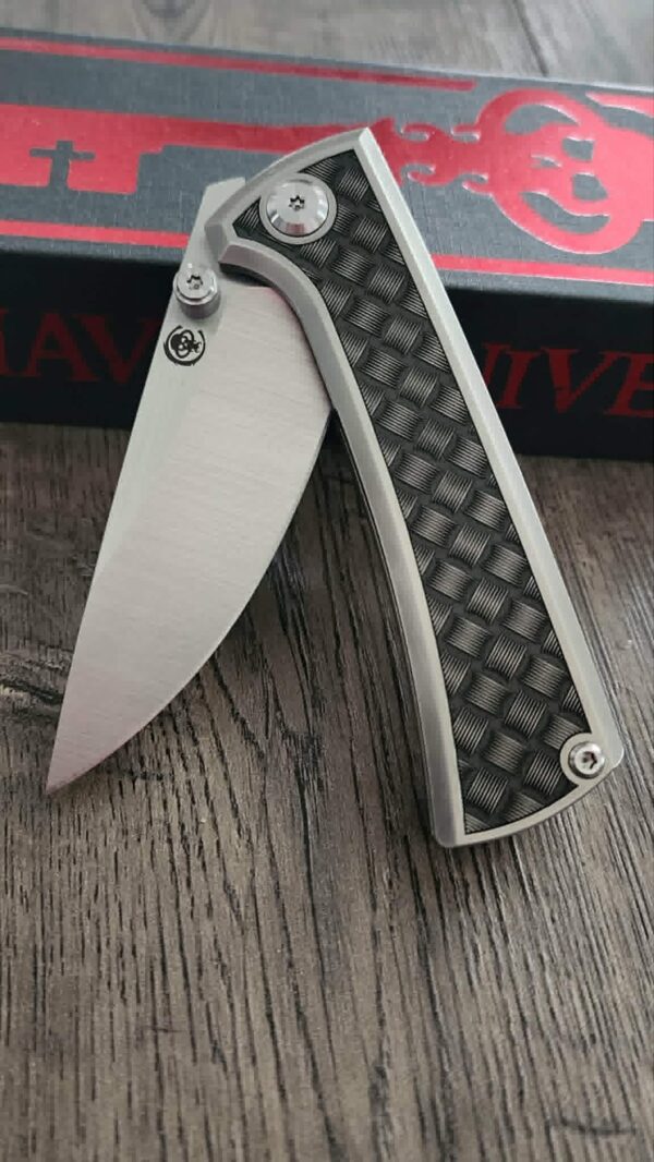 il_fullxfull.8060369875_i6s7.jpg Chaves Knives - Relief Engraved RCK9 - Titanium Scales -Basketweave - M390 Steel - COMPLETE KNIFE!! With Extra Clip - New in Box