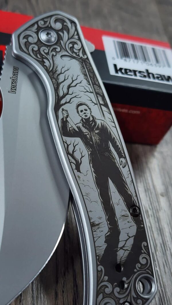 Custom Engraved Kershaw Scour Knife – Michael Myers!  | Deep Laser Engraved Single Side - Complete Knife!! - EDC