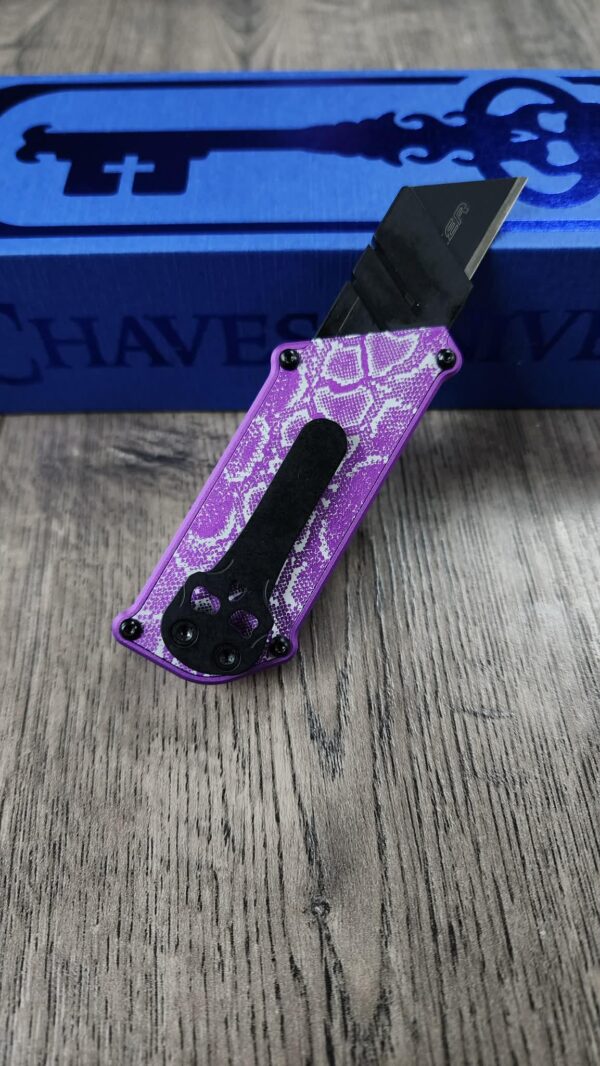 Chaves Chub Utility Knife – Purple Anodized Snakeskin Pattern – Custom Engraved Box Cutter – EDC Utility Blade – New In Box