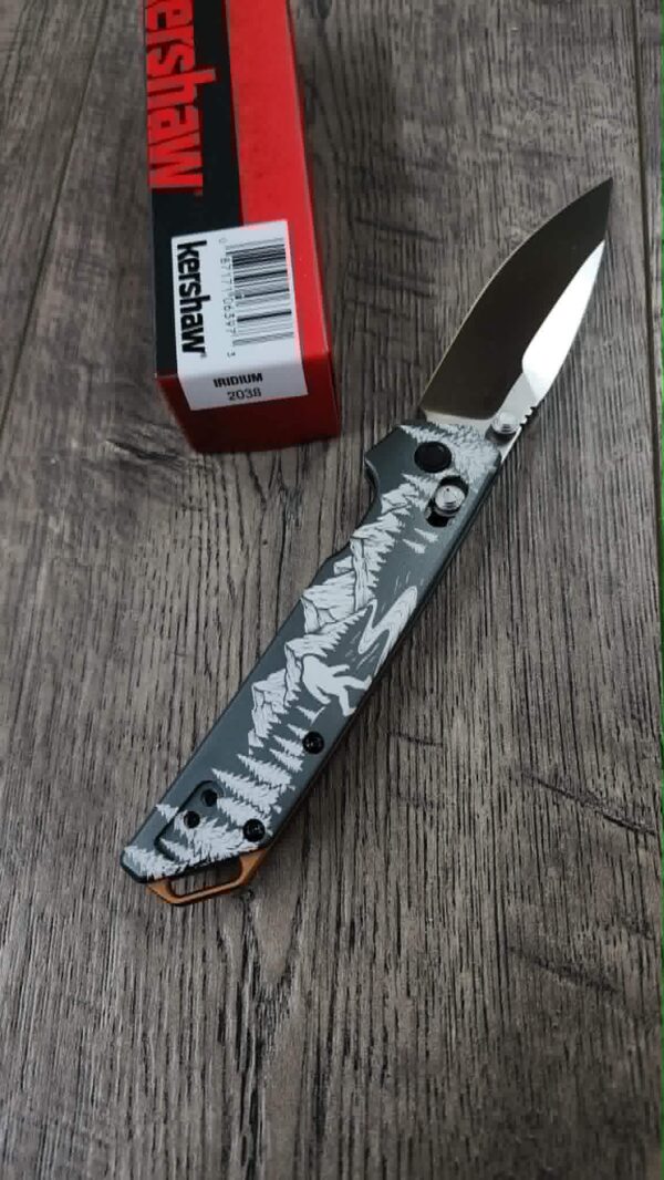 Custom Kershaw Iridium Sasquatch Engraved Knife – Double Sided Bigfoot Forest Scene PNW - Kershaw EDC - Complete knife