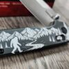 Custom Kershaw Iridium Sasquatch Engraved Knife – Double Sided Bigfoot Forest Scene PNW - Kershaw EDC - Complete knife