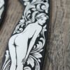 il_fullxfull.8112641411_1sj8.jpg Custom Spyderco PM2 Black Aluminum Scales – Custom Pin-Up Girl 2 - Engraved Loop Scales – 7075 Aluminum Anodized PM2 Scales –