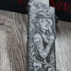 Chaves CHUB OTF Utility Knife - Gothic Tattoo Girl Engraved - Skull & Scrollwork Art - Custom EDC Box Cutter - USA Made