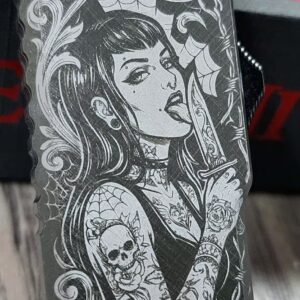 Chaves CHUB OTF Utility Knife - Gothic Tattoo Girl Engraved - Skull & Scrollwork Art - Custom EDC Box Cutter - USA Made