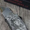 Chaves CHUB OTF Utility Knife - Gothic Tattoo Girl Engraved - Skull & Scrollwork Art - Custom EDC Box Cutter - USA Made