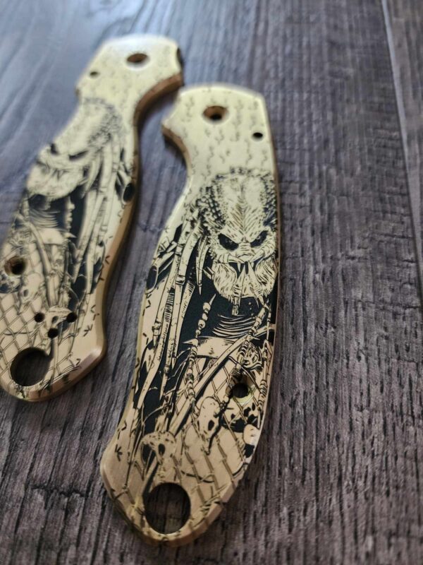 Spyderco PM3 Brass - "Jungle Hunter" Fiber Laser Deep Engraved - Brass Scales - Para 3 - Flytanium  Gear - Knife Install Optional