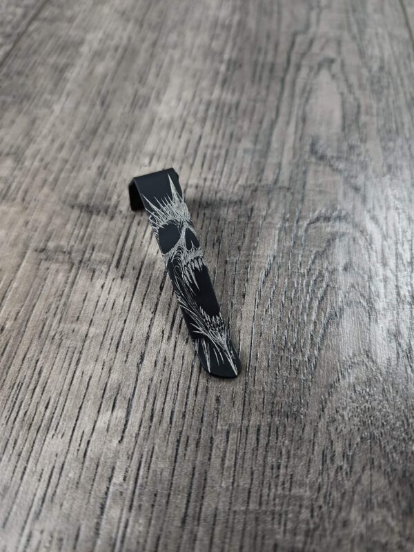 Microtech Ultratech Clip - Screaming Skull - Laser Engraved Titanium - Deep Carry Pocket Knife Clip - Cerakote Black Finish - MADE In USA