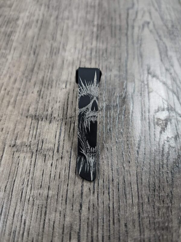 Microtech Ultratech Clip - Screaming Skull - Laser Engraved Titanium - Deep Carry Pocket Knife Clip - Cerakote Black Finish - MADE In USA