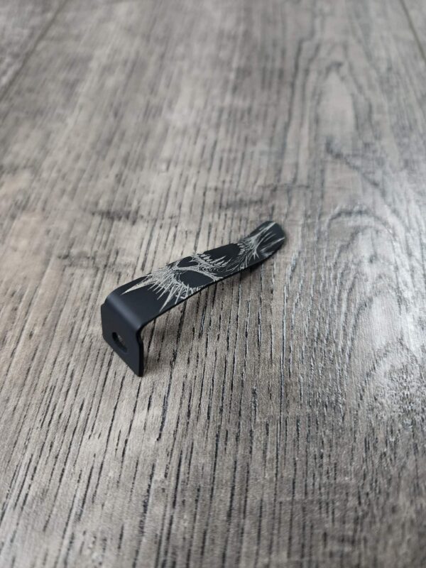 Microtech Ultratech Clip - Screaming Skull - Laser Engraved Titanium - Deep Carry Pocket Knife Clip - Cerakote Black Finish - MADE In USA