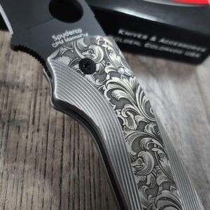 Custom Spyderco Shaman Titanium Lotus Scales w/ Filigree Scroll Relief Engraving – Custom - SCALES ONLY