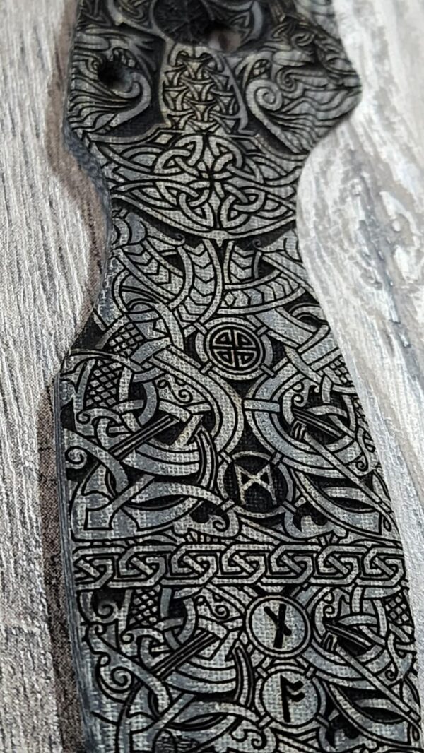il_fullxfull.7902525418_8ep0.jpg Spyderco PM3 Para 3 Scales ONLY – Black Linen Micarta Lotus w/ Viking Runes Laser Engraving – Custom Scales