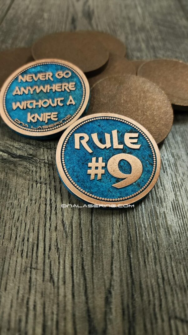 Rule 9 - Deep Laser Engraved Copper Coin - with Shipwreck Patina - Gibbs Knife Rule